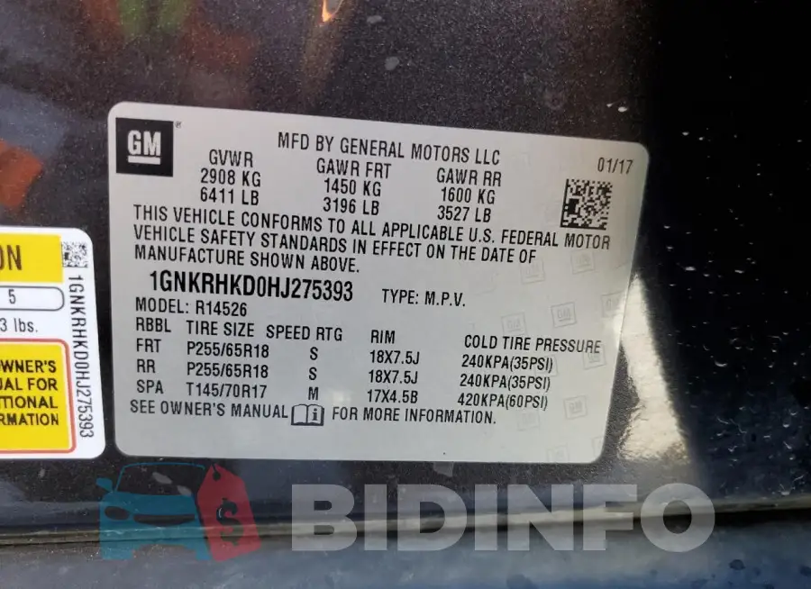 1GNKRHKD0HJ275393 Photo# 12
