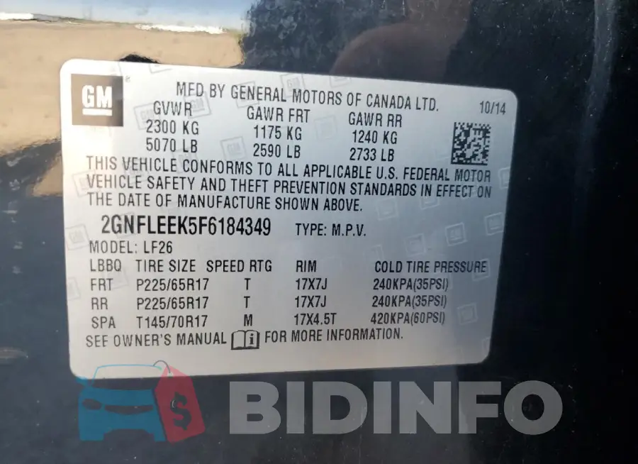 2GNFLEEK5F6184349 Photo# 13