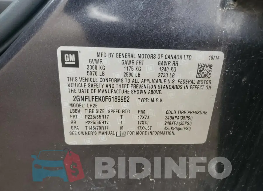 2GNFLFEK0F6189982 Photo# 13