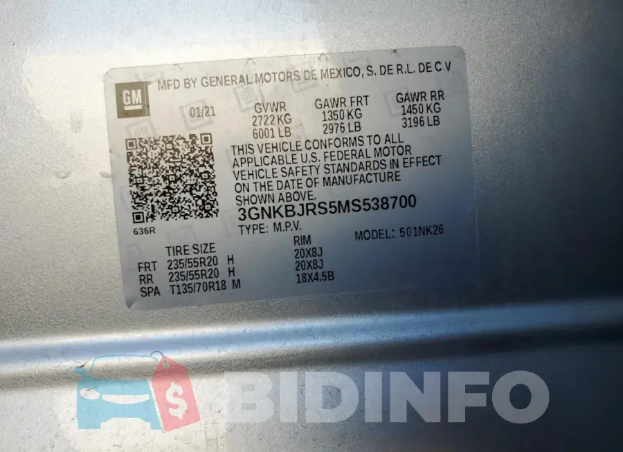 3GNKBJRS5MS538700 Photo# 14