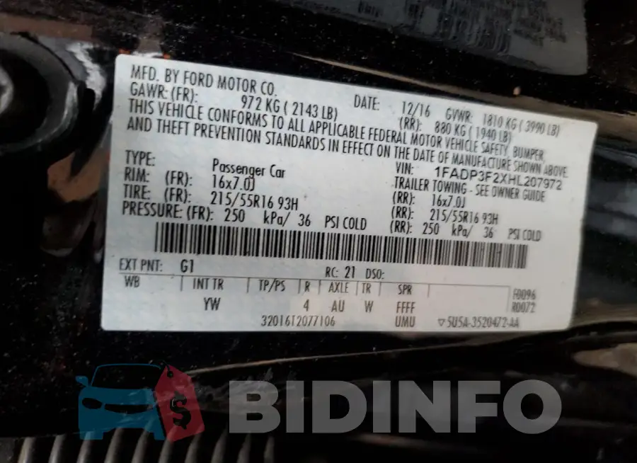 1FADP3F2XHL207972 Photo# 13