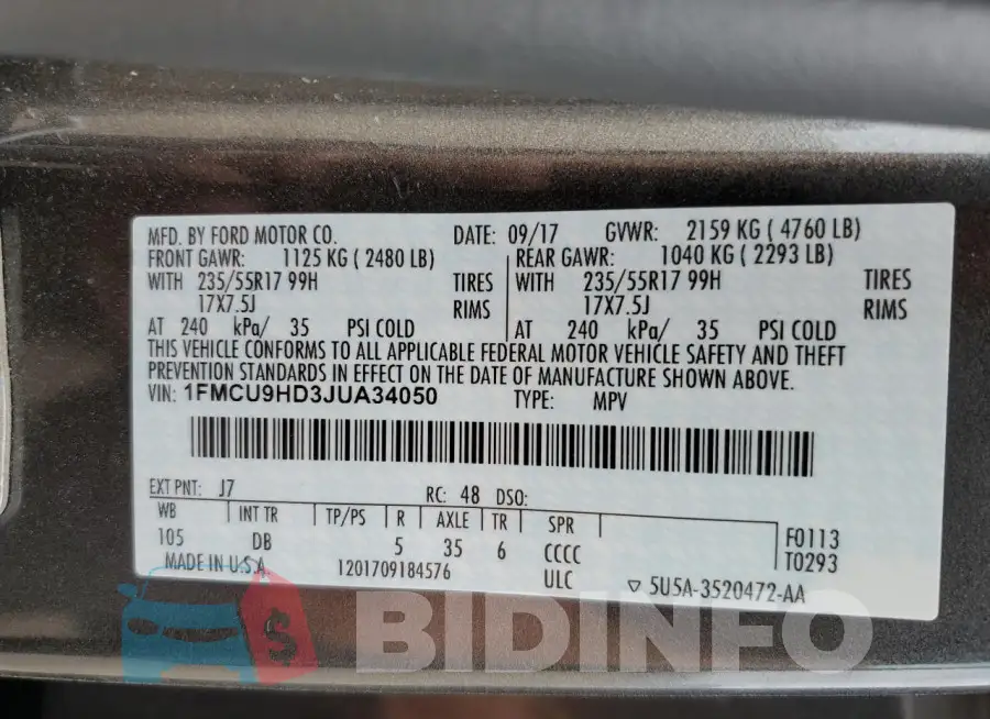 1FMCU9HD3JUA34050 Photo# 13