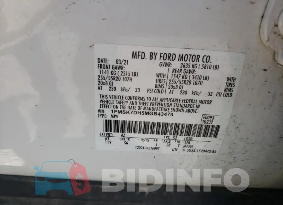 1FMSK7DH5MGB43479 Photo# 13