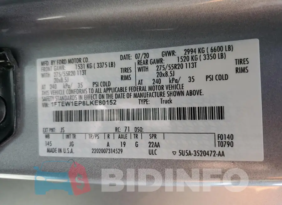 1FTEW1EP8LKE80152 Photo# 12