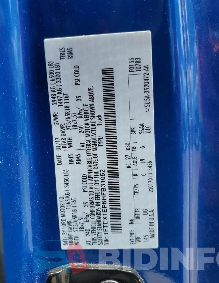1FTEX1EP6HFB31052 Photo# 12