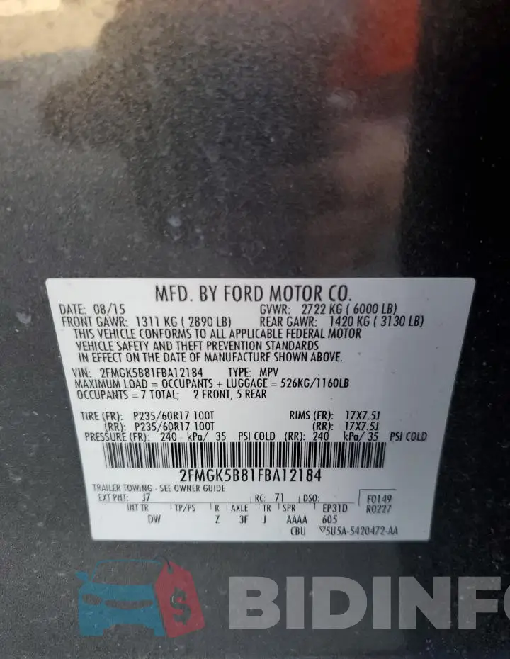 2FMGK5B81FBA12184 Photo# 13