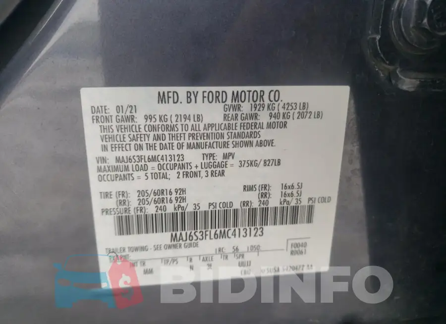 MAJ6S3FL6MC413123 Photo# 12