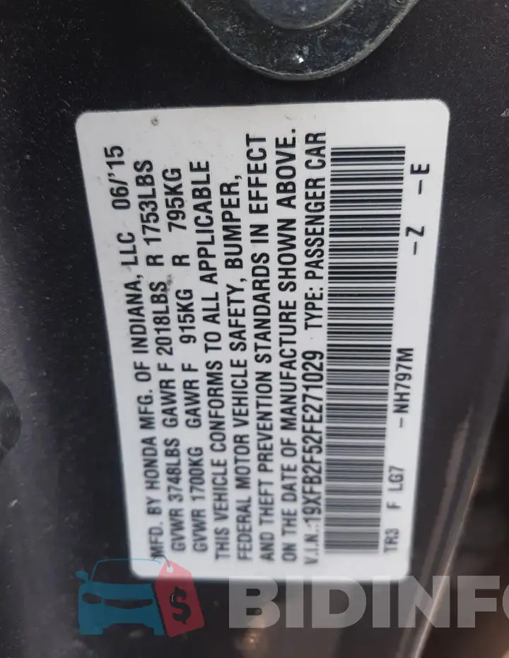 19XFB2F52FE271029 Photo# 12