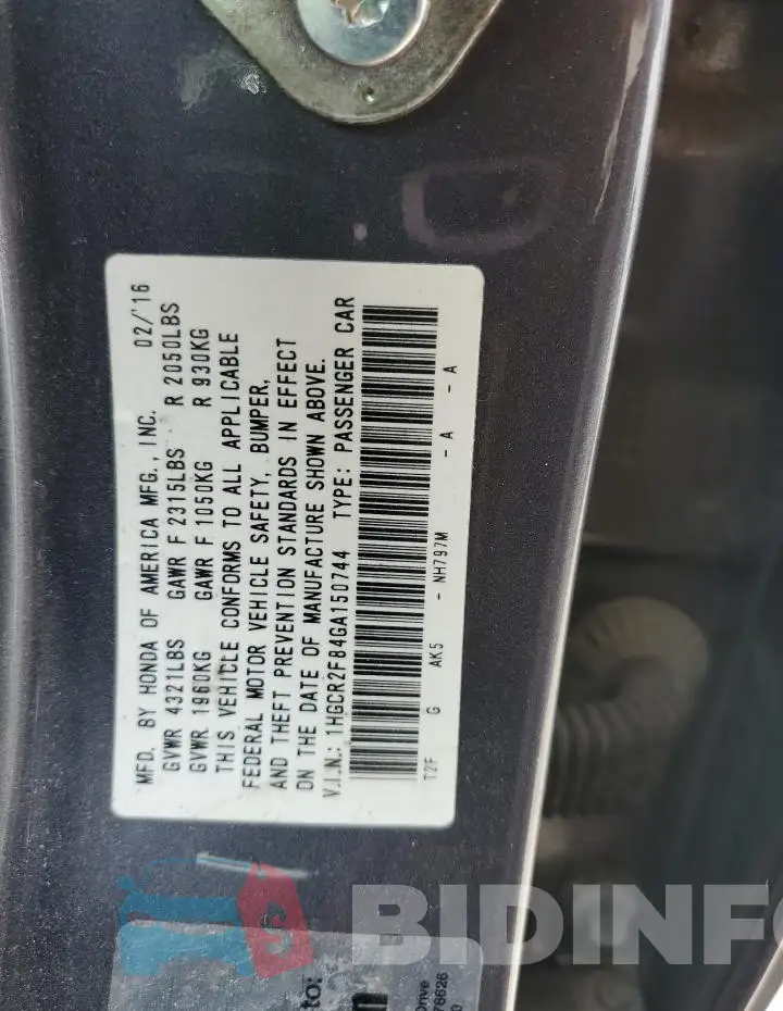 1HGCR2F84GA150744 Photo# 12