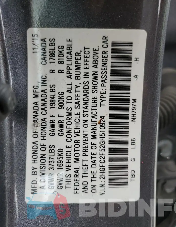 2HGFC2F52GH510924 Photo# 12