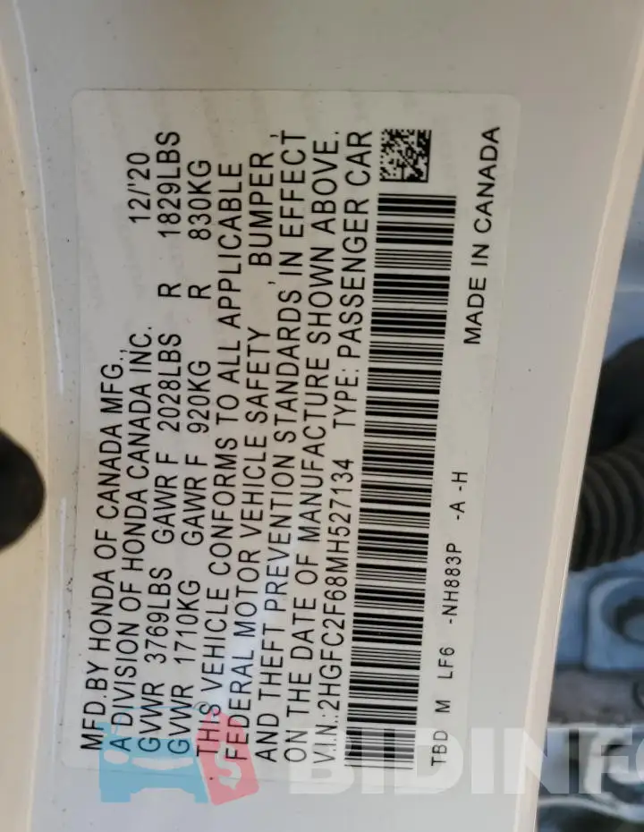2HGFC2F68MH527134 Photo# 12