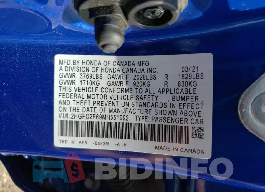 2HGFC2F69MH551992 Photo# 12