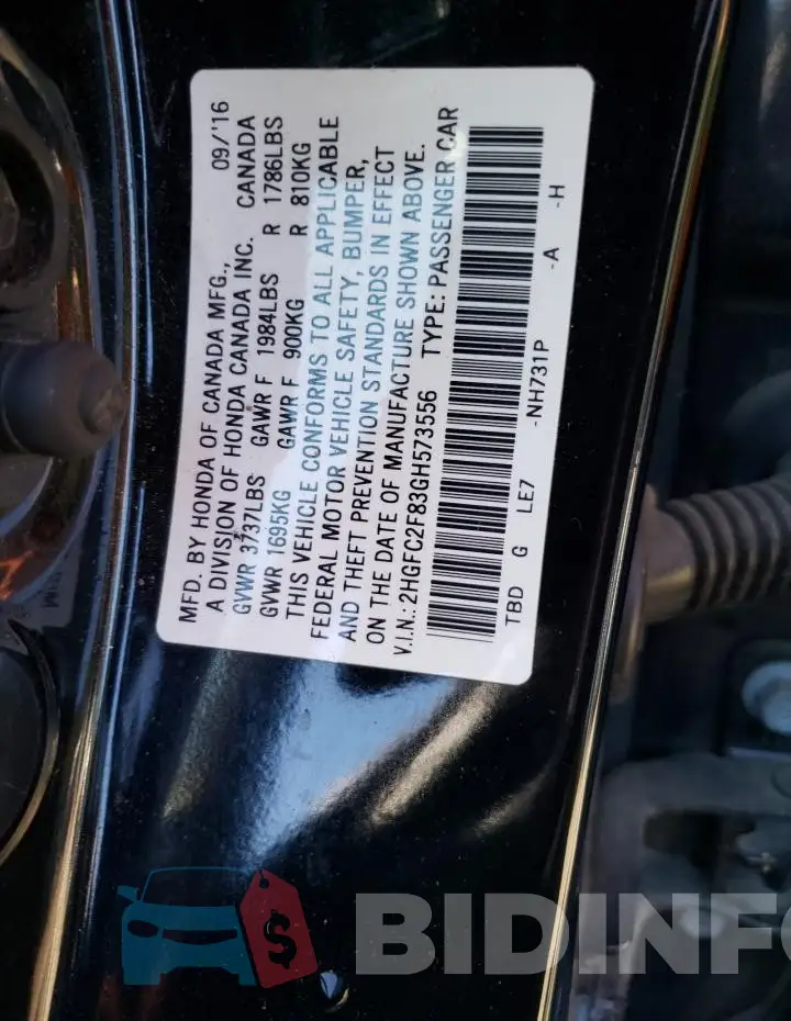 2HGFC2F83GH573556 Photo# 12
