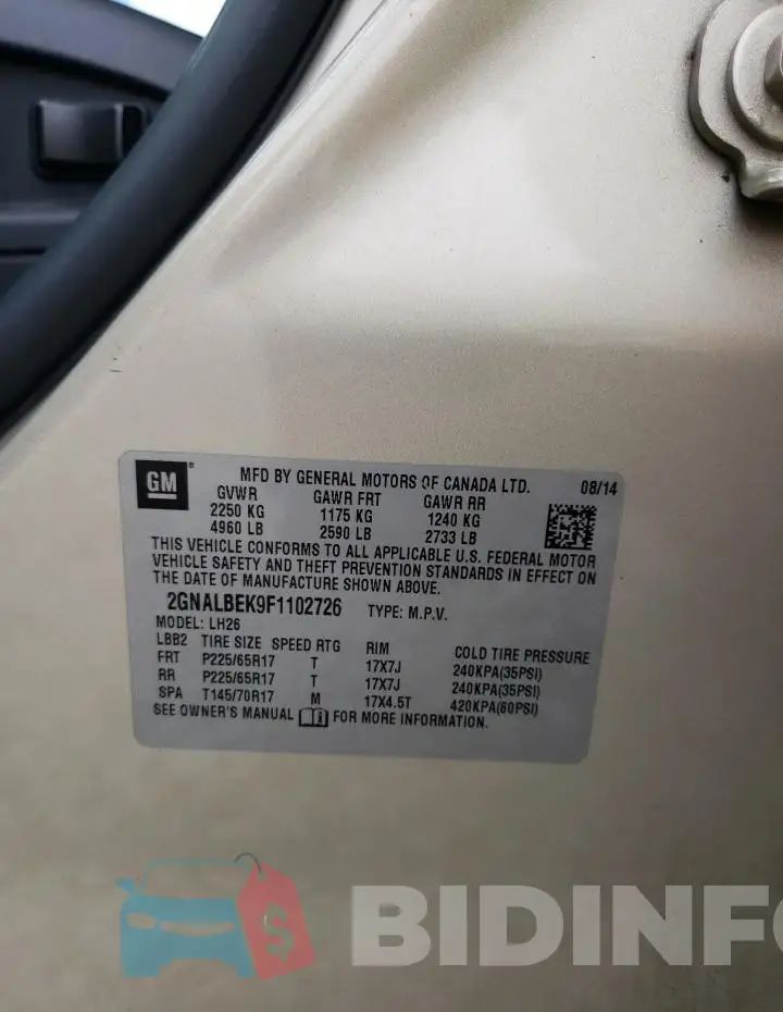 2GNALBEK9F1102726 Photo# 13