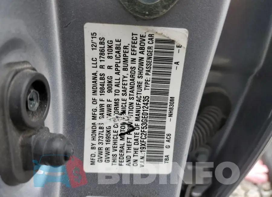 19XFC2F53GE012435 Photo# 12