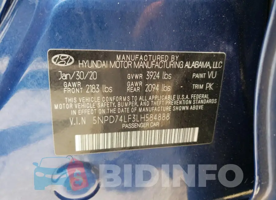 5NPD74LF3LH584888 Photo# 12