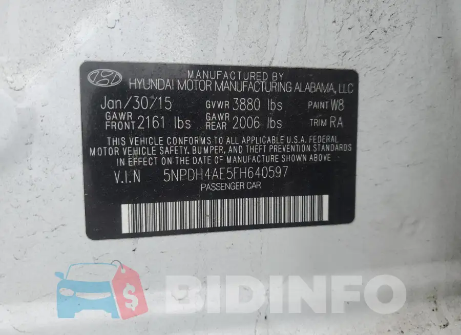 5NPDH4AE5FH640597 Photo# 12