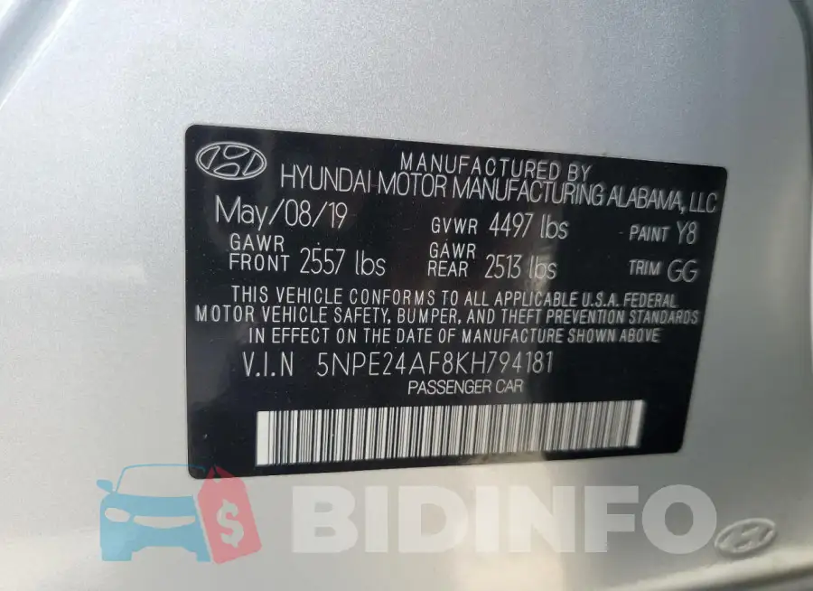 5NPE24AF8KH794181 Photo# 12