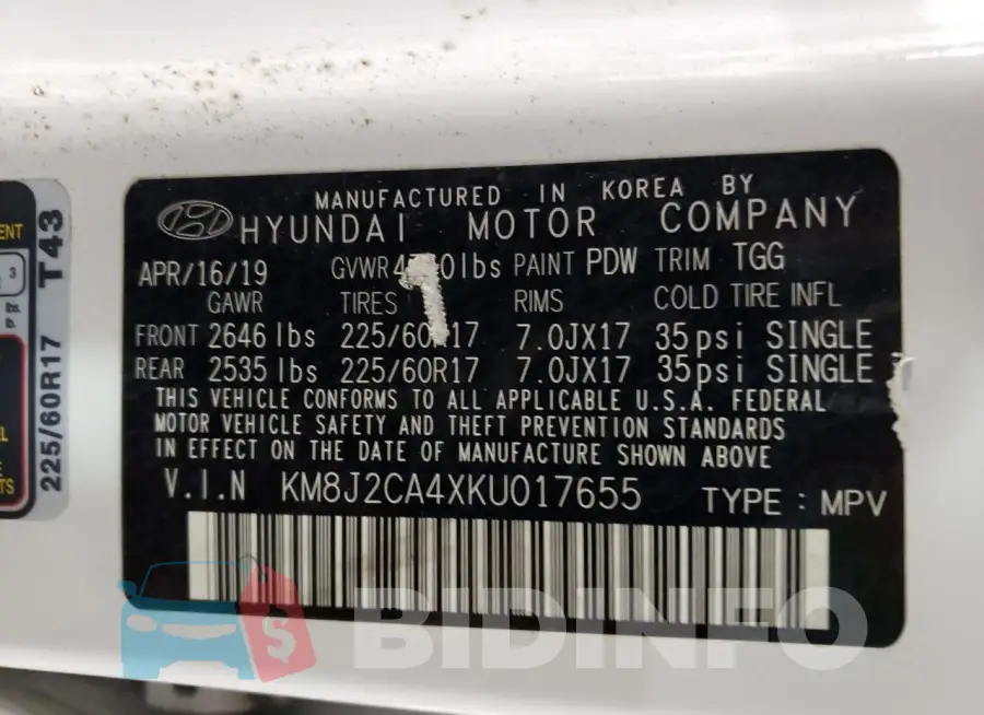 KM8J2CA4XKU017655 Photo# 13