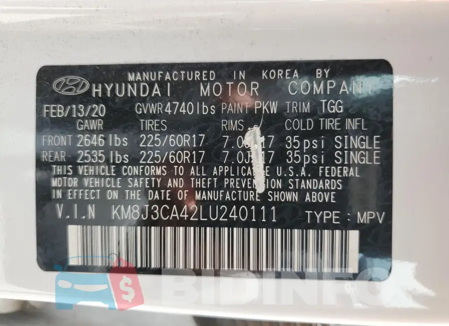 KM8J3CA42LU240111 Photo# 14
