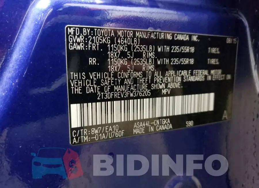 2T3DFREV3FW376205 Photo# 12