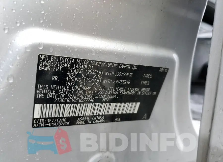 2T3DFREV8FW377740 Photo# 13