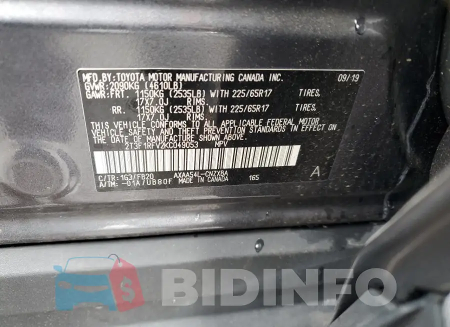 2T3F1RFV2KC049053 Photo# 13