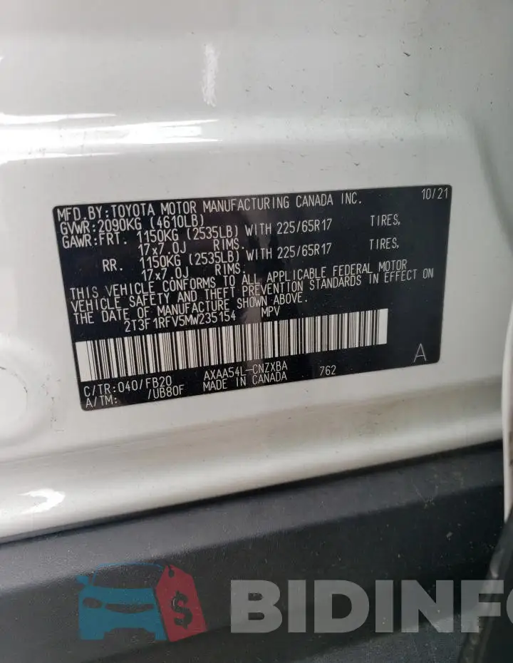 2T3F1RFV5MW235154 Photo# 13