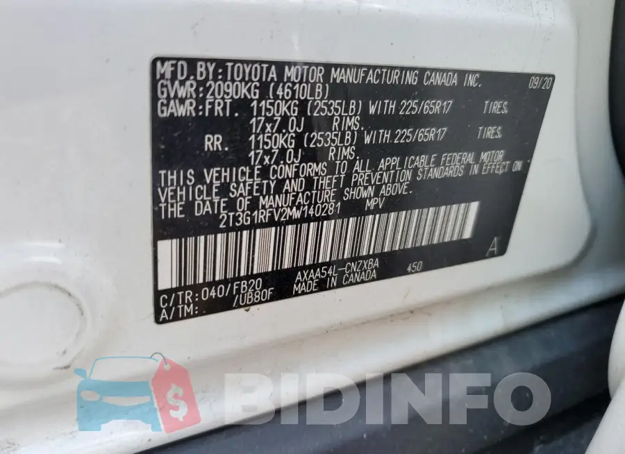2T3G1RFV2MW140281 Photo# 12