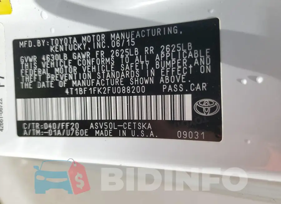 4T1BF1FK2FU088200 Photo# 12