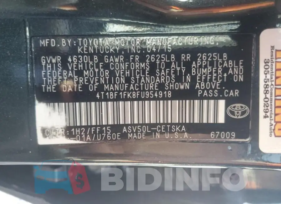 4T1BF1FK8FU954918 Photo# 13