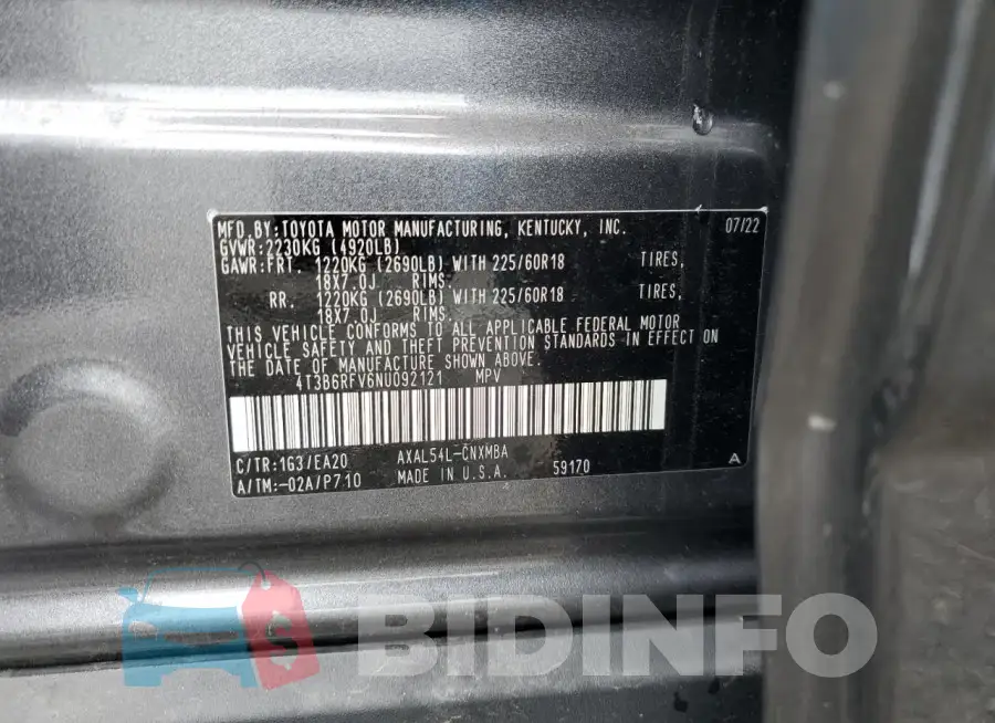 4T3B6RFV6NU092121 Photo# 12