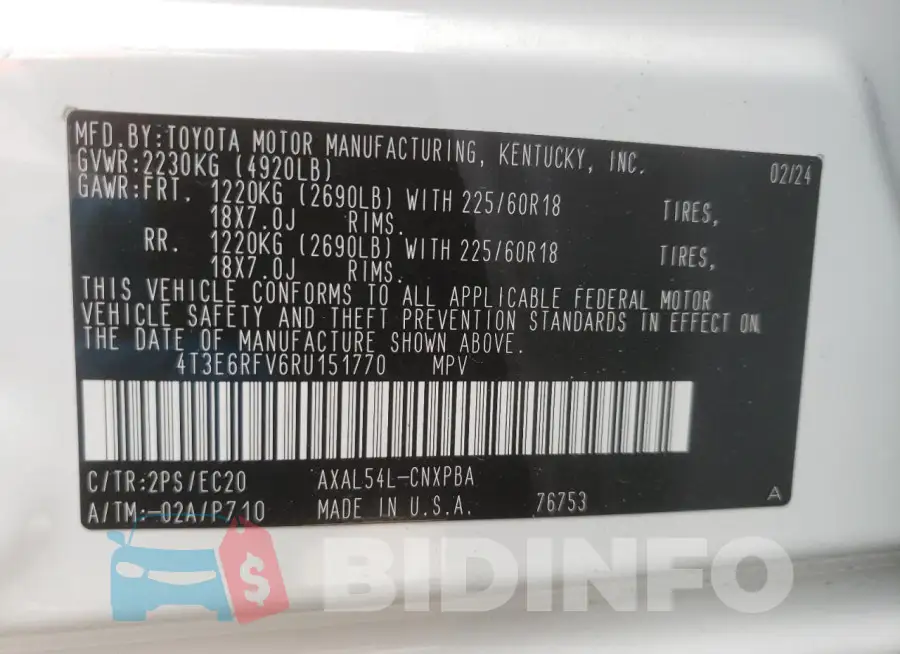 4T3E6RFV6RU151770 Photo# 12