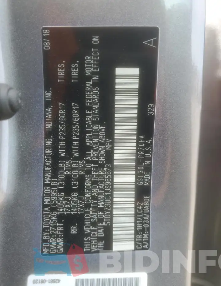 5TDYZ3DC1JS965673 Photo# 14