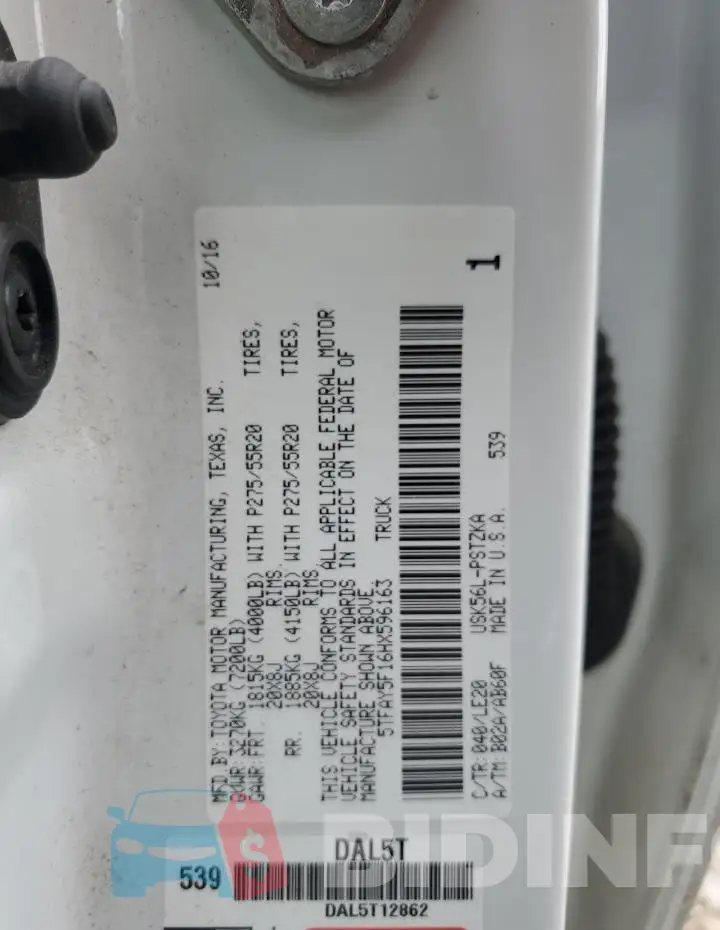 5TFAY5F16HX596163 Photo# 13
