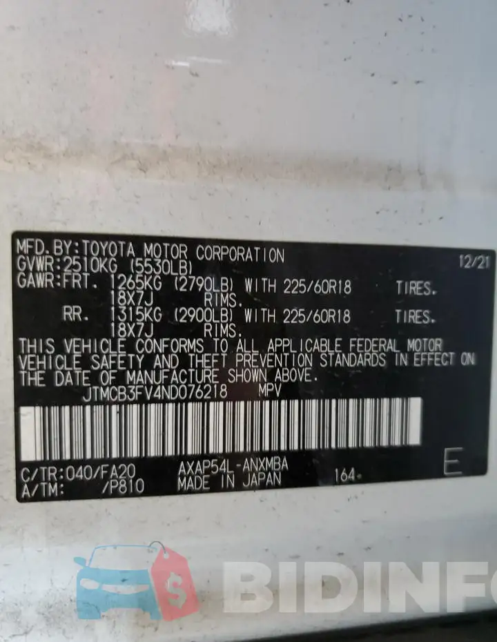 JTMCB3FV4ND076218 Photo# 12