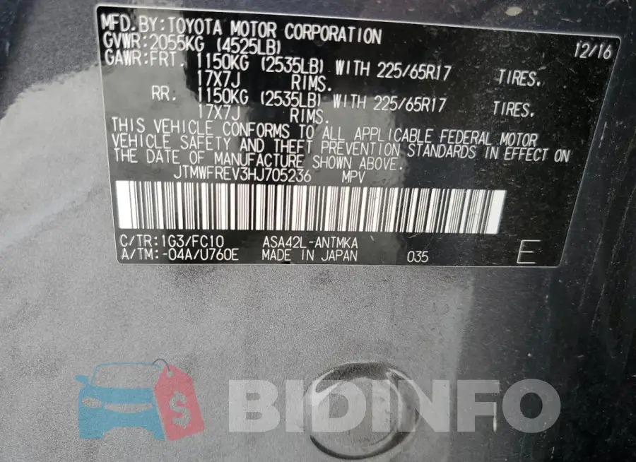 JTMWFREV3HJ705236 Photo# 14
