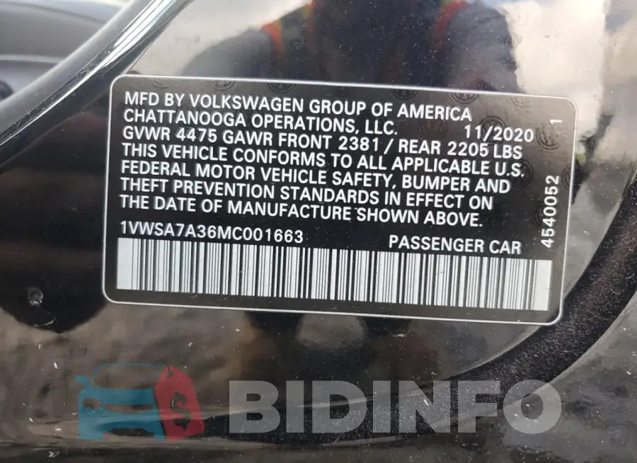 1VWSA7A36MC001663 Photo# 12