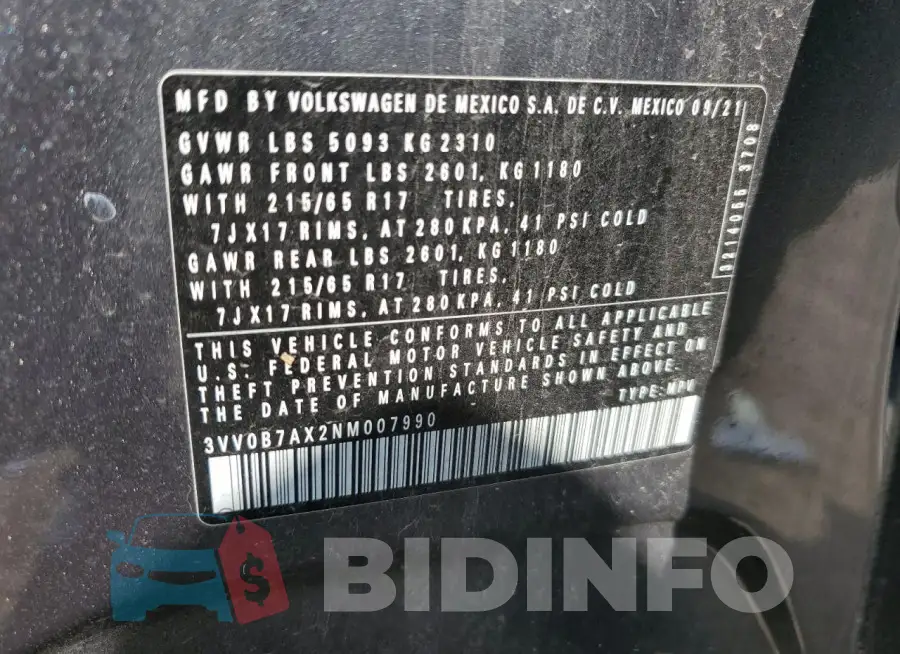 3VV0B7AX2NM007990 Photo# 13
