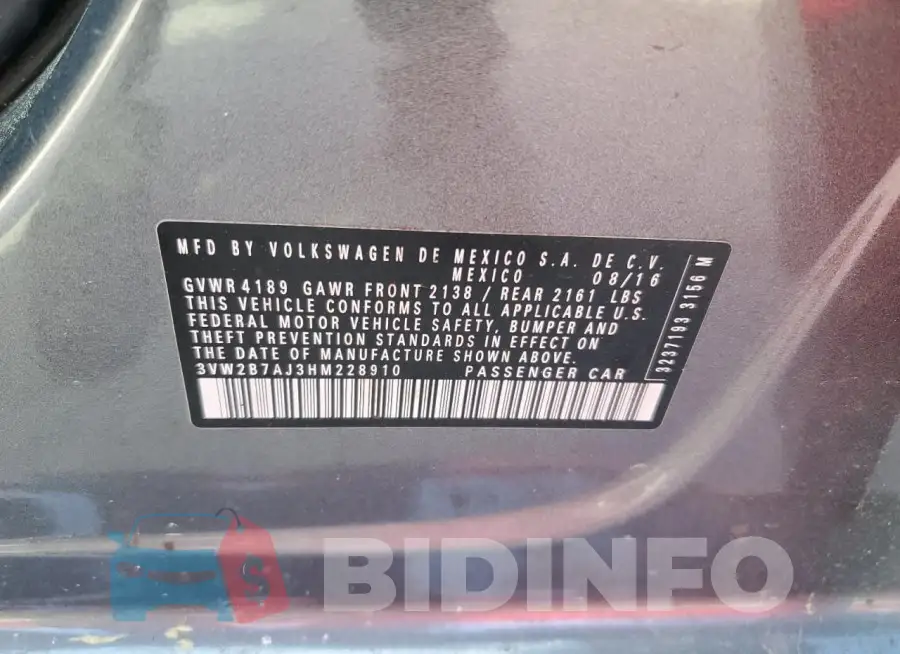 3VW2B7AJ3HM228910 Photo# 13