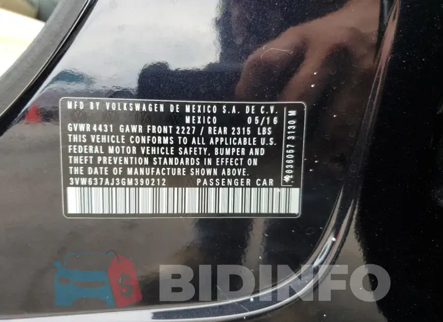 3VW637AJ3GM390212 Photo# 12