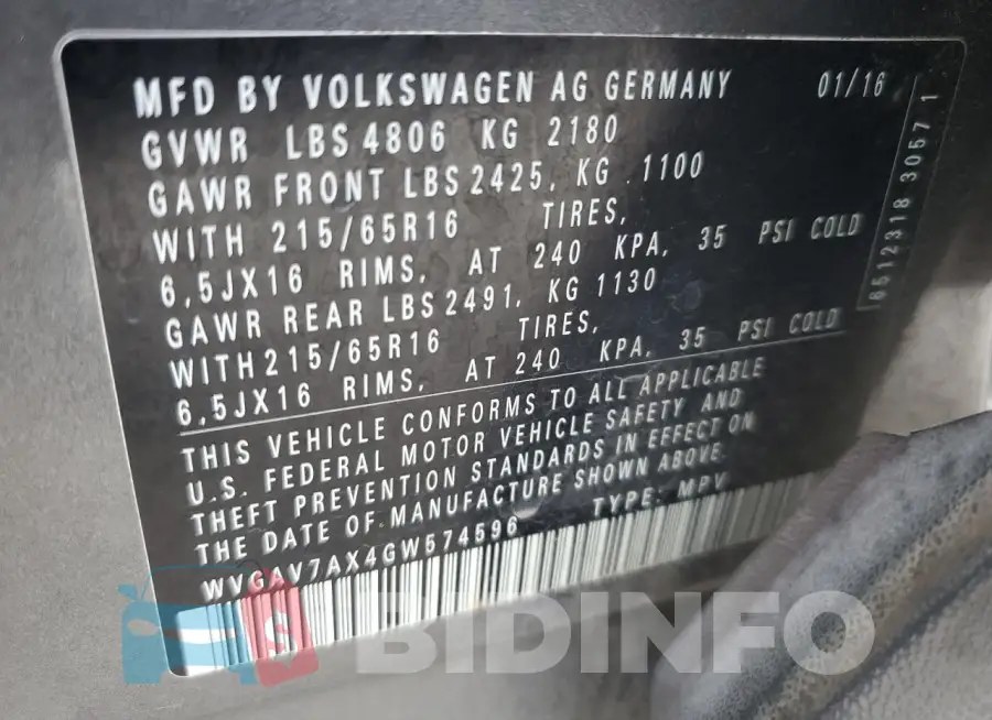 WVGAV7AX4GW574596 Photo# 12