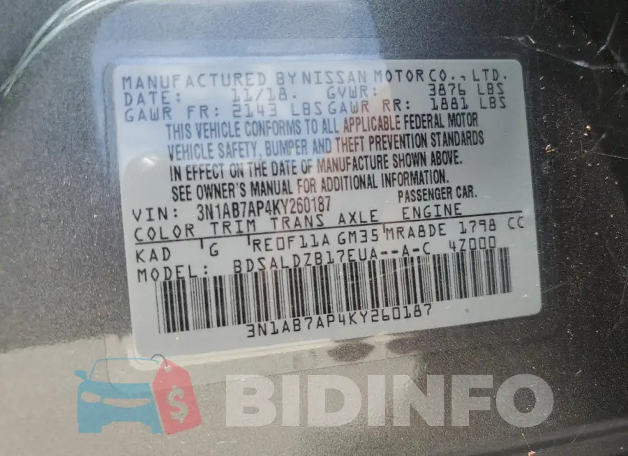 3N1AB7AP4KY260187 Photo# 13