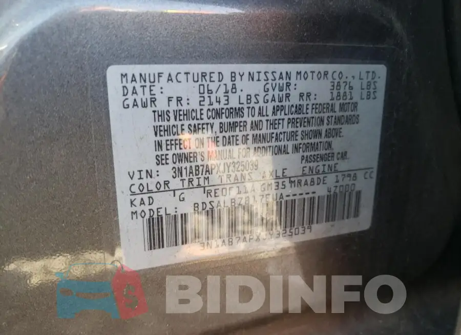 3N1AB7APXJY325039 Photo# 13