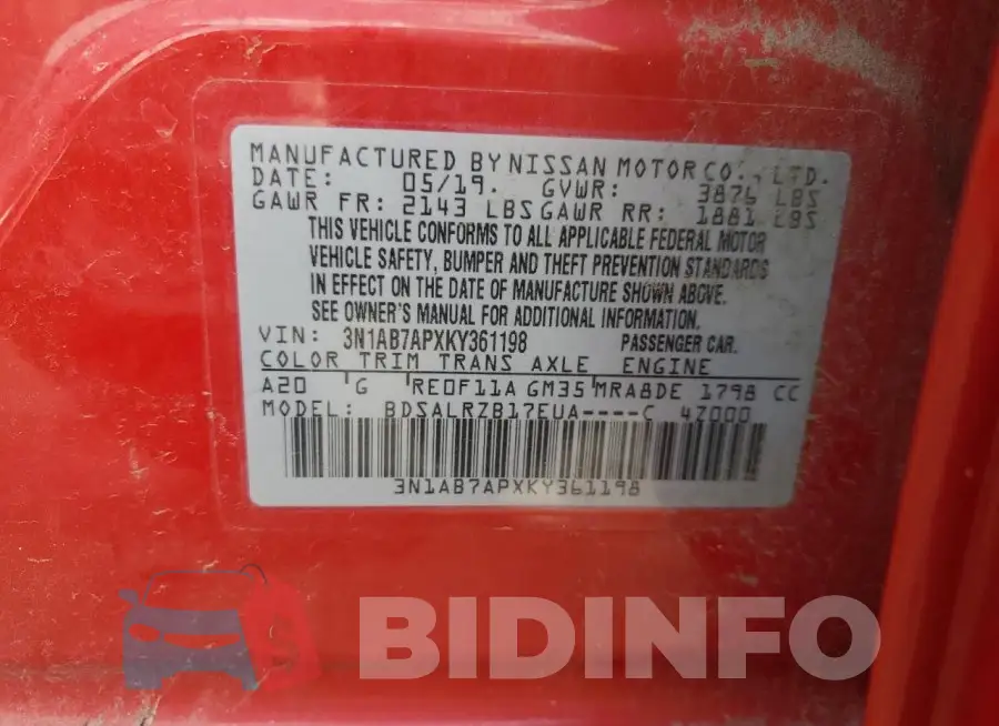 3N1AB7APXKY361198 Photo# 13
