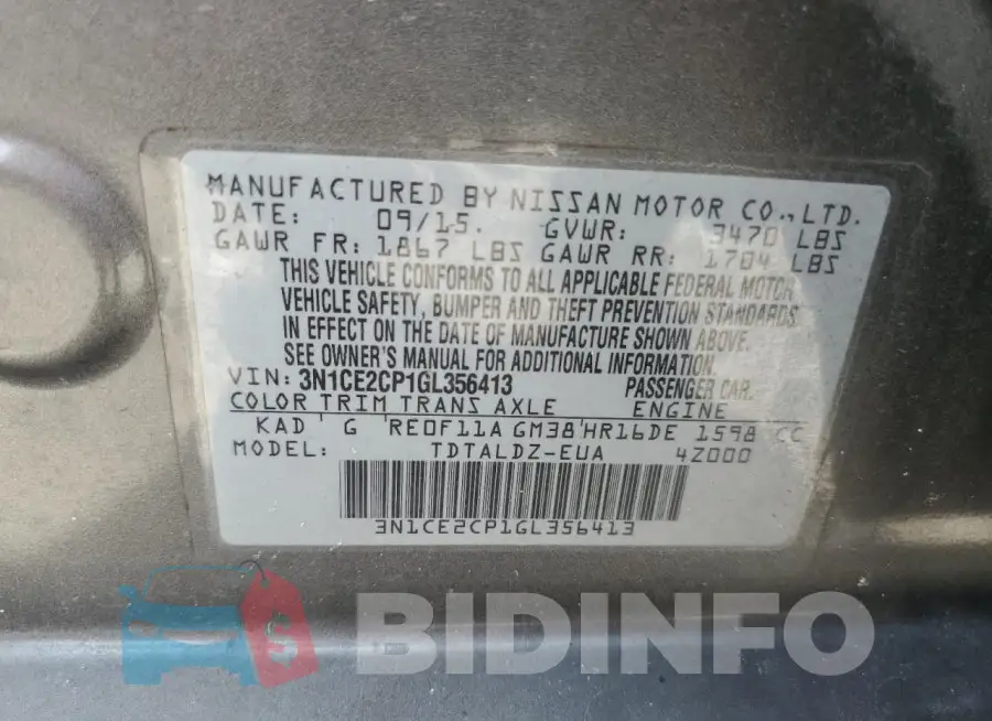 3N1CE2CP1GL356413 Photo# 13