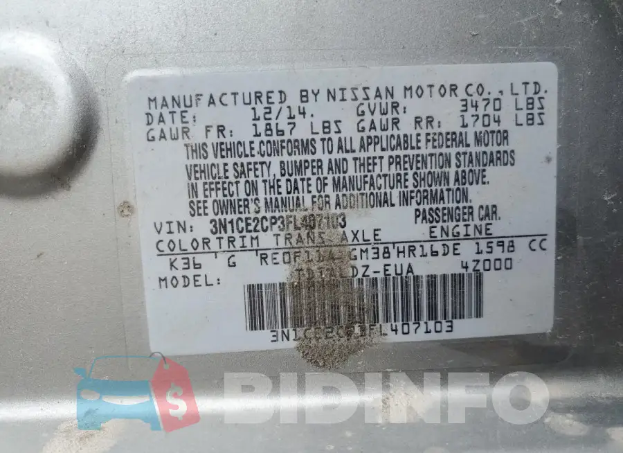 3N1CE2CP3FL407103 Photo# 12