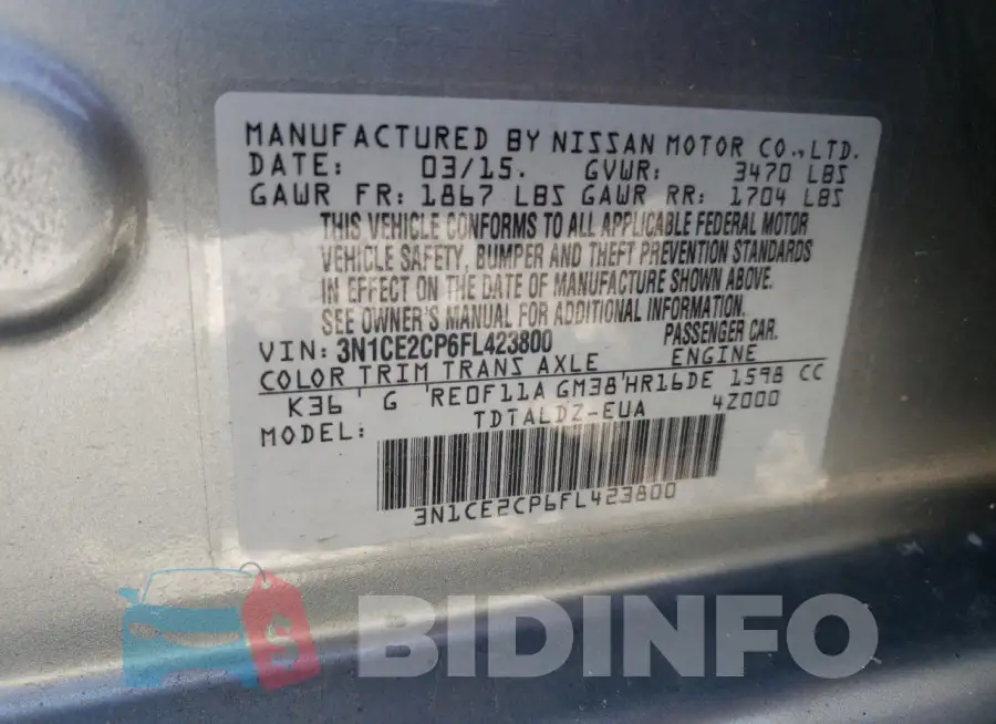 3N1CE2CP6FL423800 Photo# 13