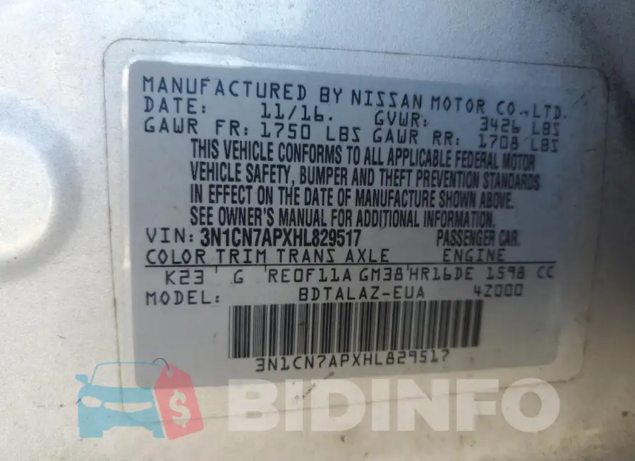 3N1CN7APXHL829517 Photo# 13