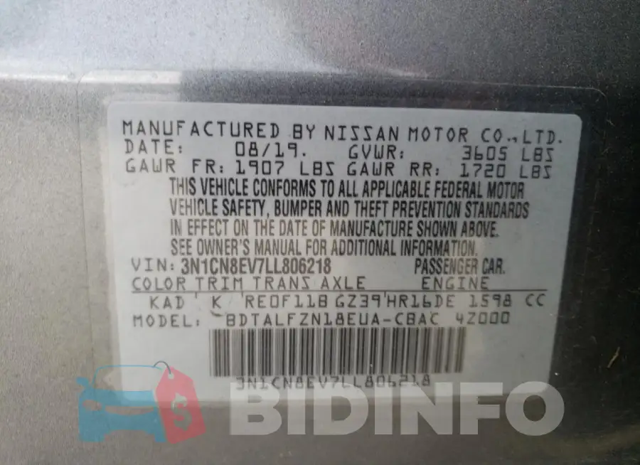 3N1CN8EV7LL806218 Photo# 12